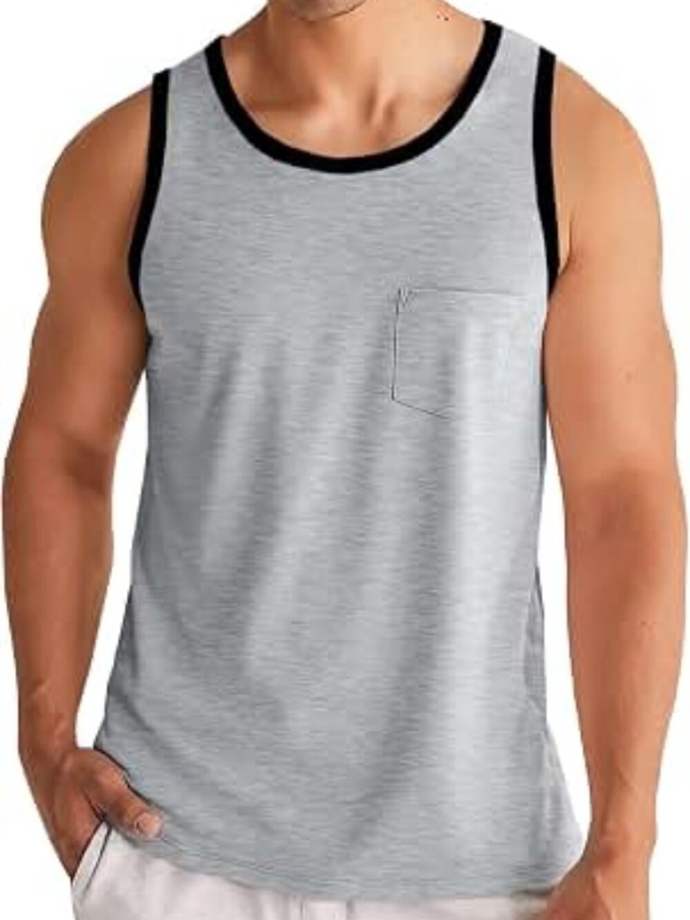 Mens Sz S Tank Tops Sleeveless Shirt Workout Gray Navy Chest Pocket